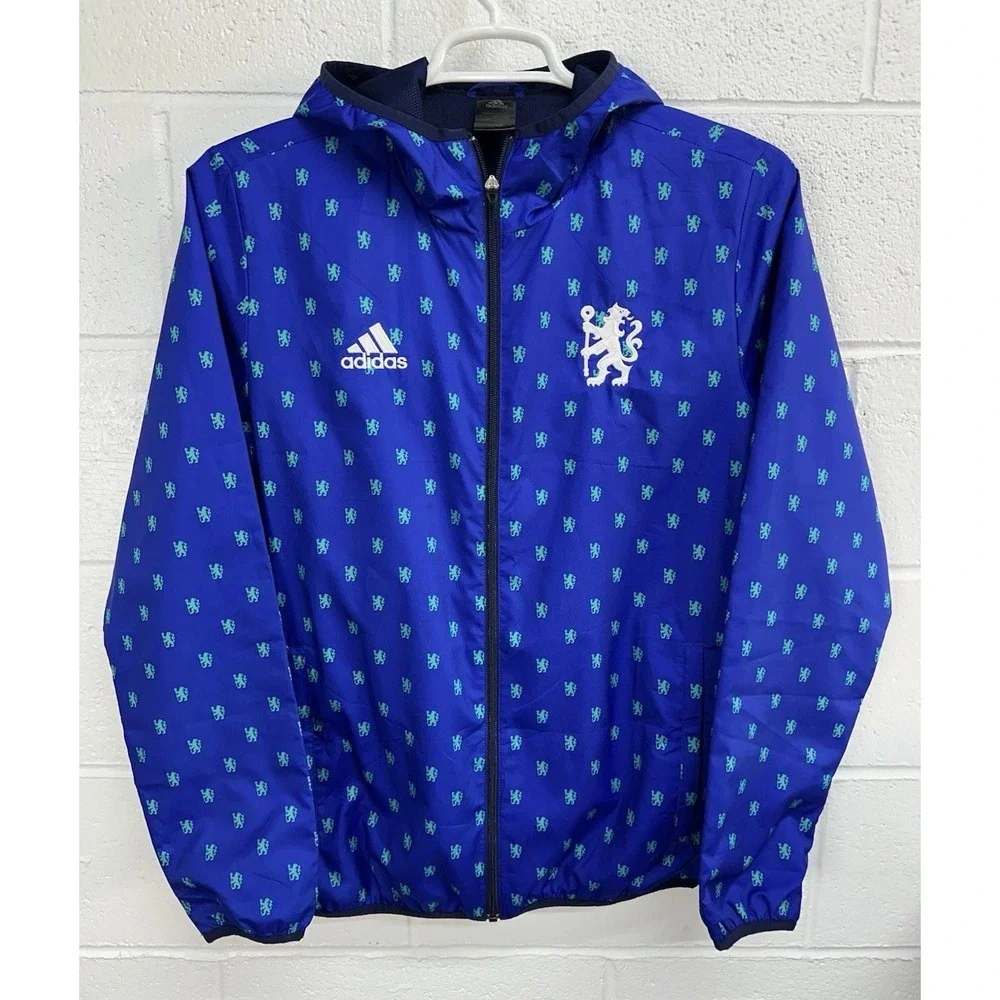 RARE Adidas Chelsea Soccer Windbreaker‎ Lined Hoodie Jacket / Men's Medium